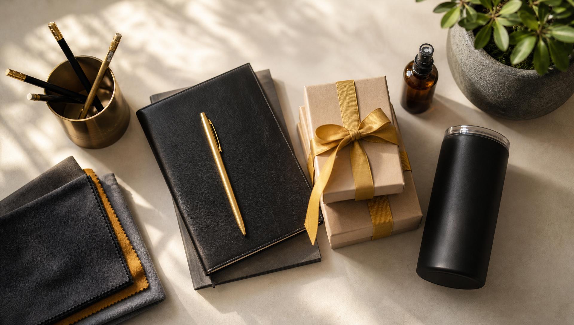 Curated collage of office stationery, housekeeping, janitorial supplies, photocopier and corporate gifts